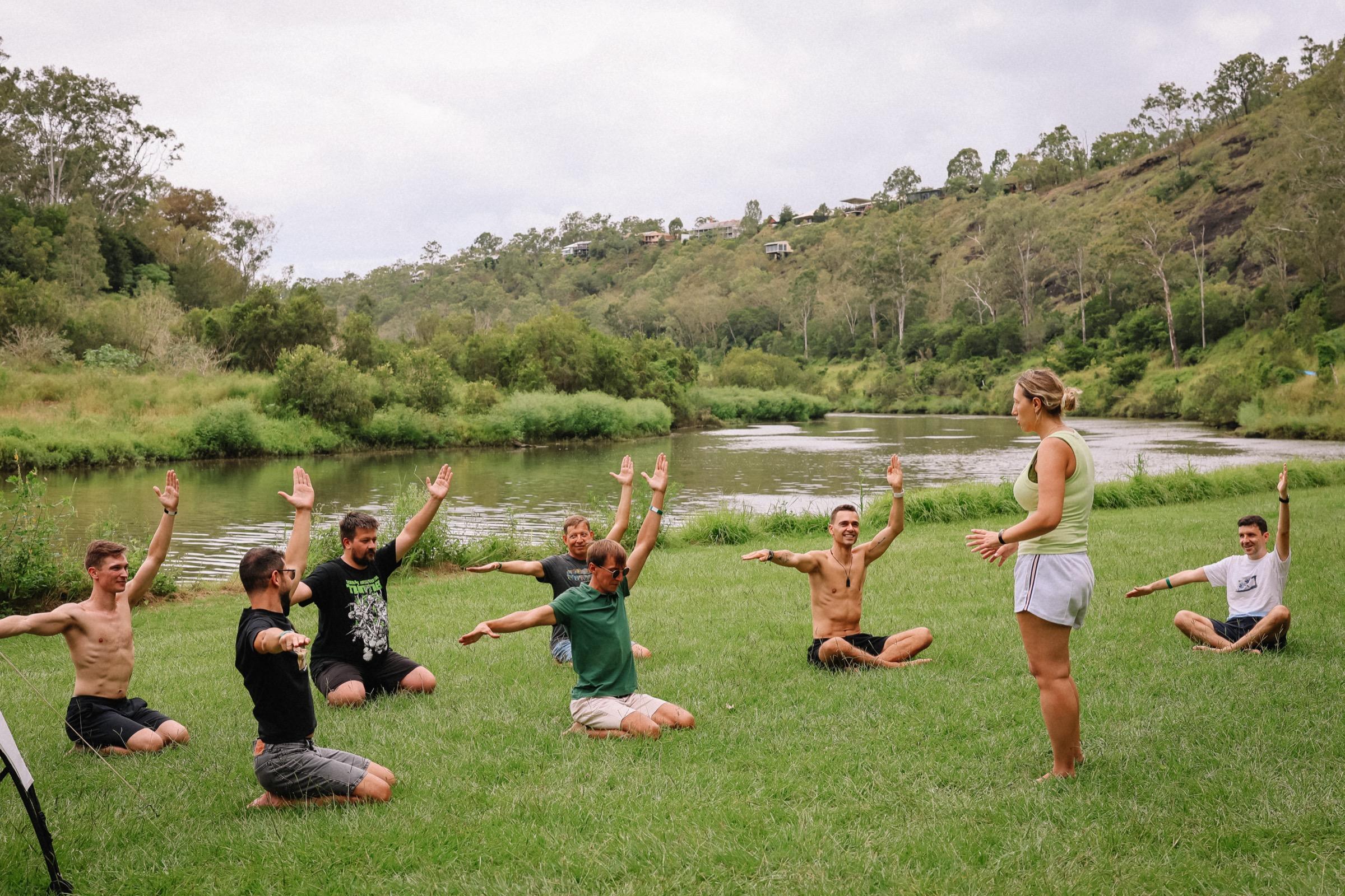 Morning yoga session at the gathering